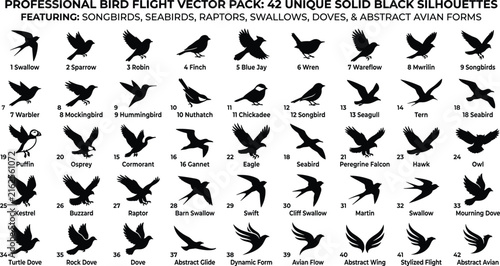 Professional Bird Flight Silhouette Vector Pack with Flying Birds and Avian Design Elements