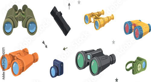 Fotografía Binoculars and Field Glasses Vector Icon Set with Monocular Opera Glasses Compac