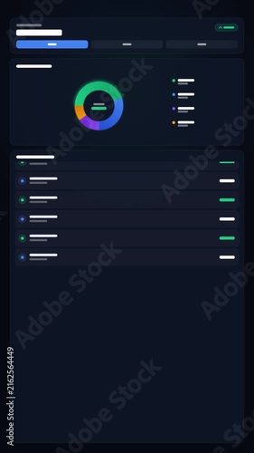 Modern Dark Mode Analytical Dashboard Interface with Data Visualization Elements