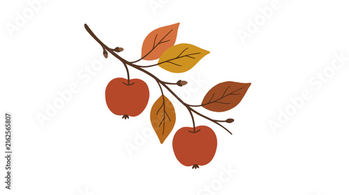 Foto Autumn apple branch vector illustration, rustic hand drawn fruit tree bough with