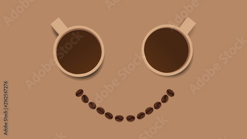 Coffee smile illustration. A big smile symbol made of coffee mugs and coffee beans illustration