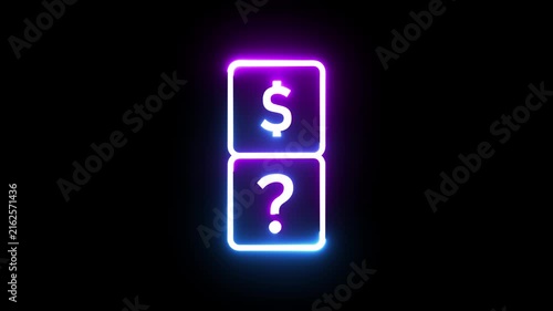 Neon dollar sign and question mark icon glowing in darkness for financial business concept