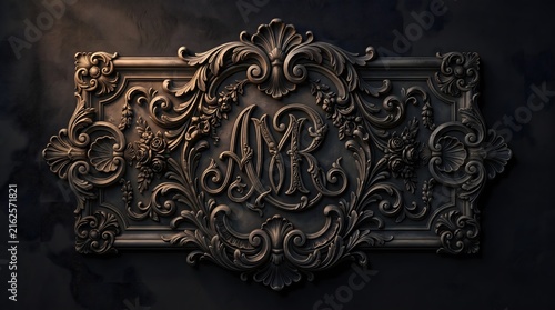 wood work Ornament, Design, AI generated baroque floral ornaments monogram bas relief rococo elements at dark background