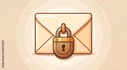 Secure email communication icon featuring a closed metallic padlock on a sealed envelope for data privacy