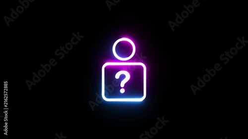 Neon user icon glowing with question mark symbol on dark background for digital identity