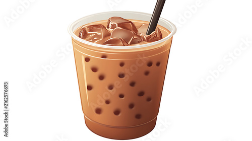 Isolated brown chocolate ice cream dessert served in a disposable white cup on a white background