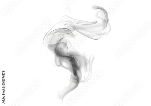 Ethereal grey smoke swirl on white background, wispy steam trail for food and drink, elegant vapor plume design element