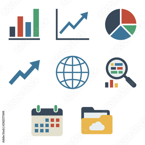 Business data analysis and growth icons set