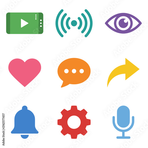 Minimalist colorful social media and multimedia interface icon set