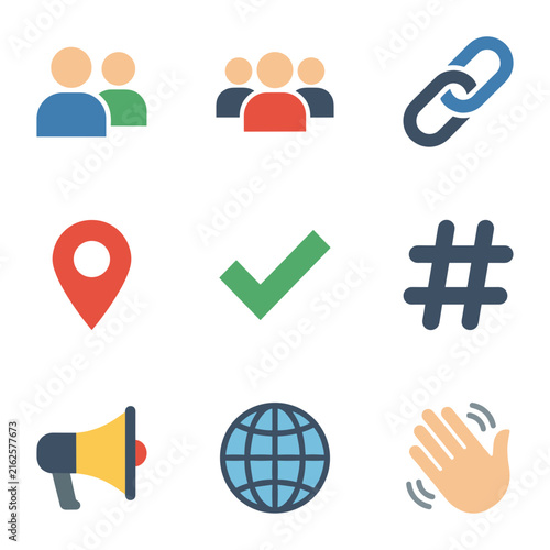 Social media and digital business communication flat vector icon set