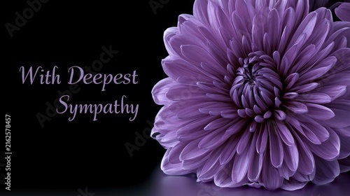 condolence card with soft flower and text with deepest sympathy