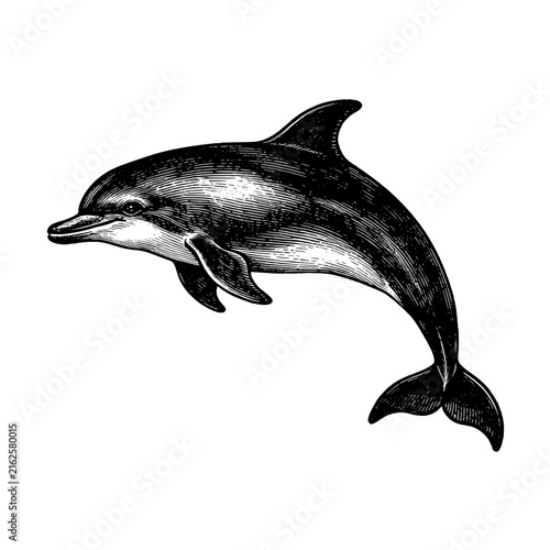 Dolphins  Hand-drawn vintage engraving illustration