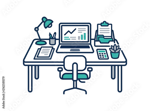Office Desk Workspace Vector Illustration