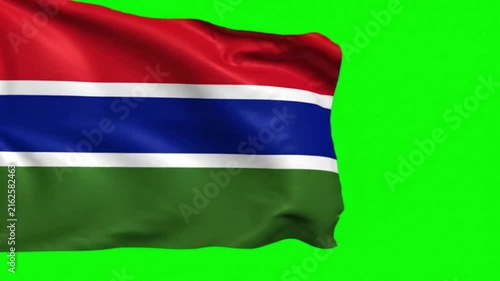 Gambia Flag Waving in the Wind on Green Screen Background, Gambian National Flag Chroma Key