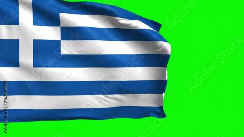 Greece Flag Waving in the Wind on Green Screen Background, Greek National Flag Chroma Key