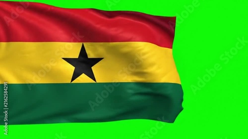 Ghana Flag Waving in the Wind on Green Screen Background, Ghanaian National Flag Chroma Key