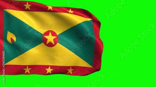 Grenada Flag Waving in the Wind on Green Screen Background, Grenadian National Flag Chroma Key