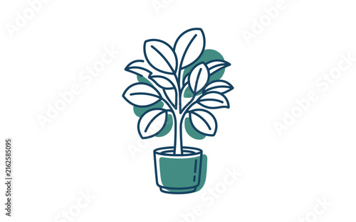 Potted Rubber Plant Flat Vector Illustration