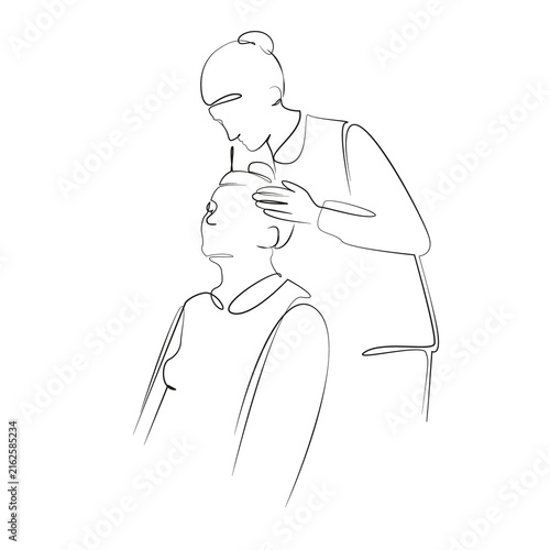 One continuous line drawing on white isolated background. Minimalism linear illustration. woman, hand, massage, spa, wellness, health, relaxation, treatment, beauty, skin