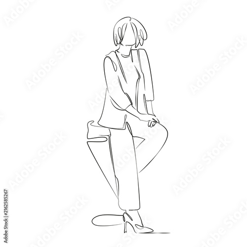 One continuous line drawing on white isolated background. Minimalism linear illustration. woman, person, sitting, bar, stool, female, beautiful, chair, lifestyle, indoor