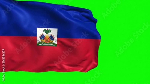 Haiti Flag Waving in the Wind on Green Screen Background, Haitian National Flag Chroma Key