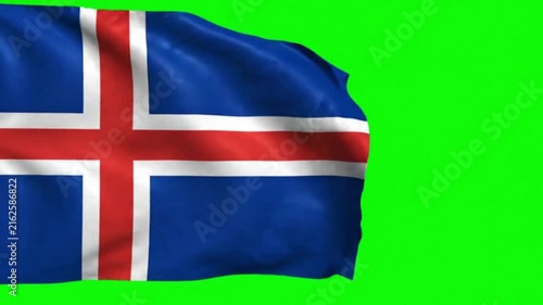 Iceland Flag Waving on Green Screen, Chroma Key Background