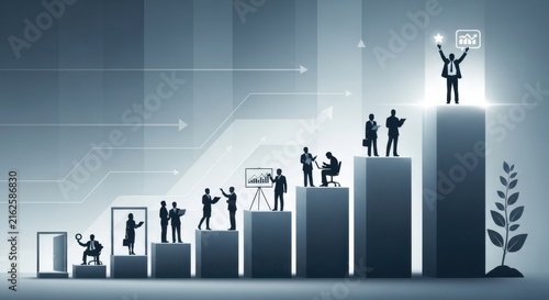 business team climbing success ladder