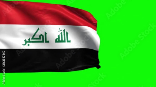 Iraq Flag Waving on Green Screen, Chroma Key Background