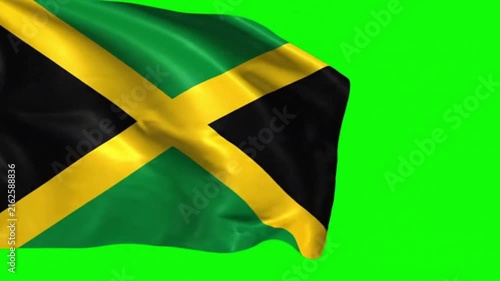 Jamaica Flag Waving on Green Screen, Chroma Key Background