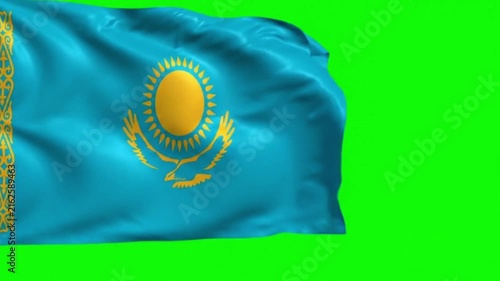 Kazakhstan Flag Waving on Green Screen, Chroma Key Background