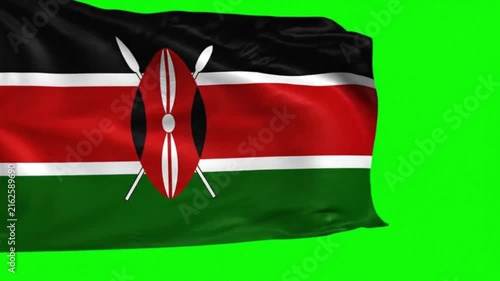 Kenya Flag Waving on Green Screen, Chroma Key Background