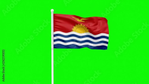 Kiribati Flag Waving on Green Screen, Chroma Key Background