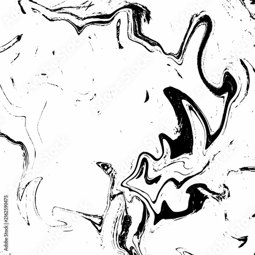 Black and White Abstract Fluid Marble Background with Organic Ink Swirls. Minimal Black Ink and White Liquid Marble Texture with Flowing Abstract Lines.
