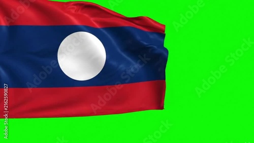 Laos Flag Waving on Green Screen, Chroma Key Background