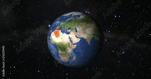 Zoom in to Algeria from Earth. Satellite view of the Africa.
