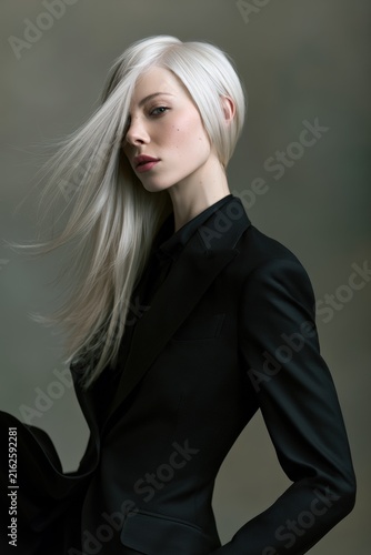 Stunning Portrait of a Fashion Model with Layered Grey Hairstyle