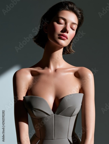 Elegant Model in Strapless Cocktail Dress for Fashion Photo Shoot