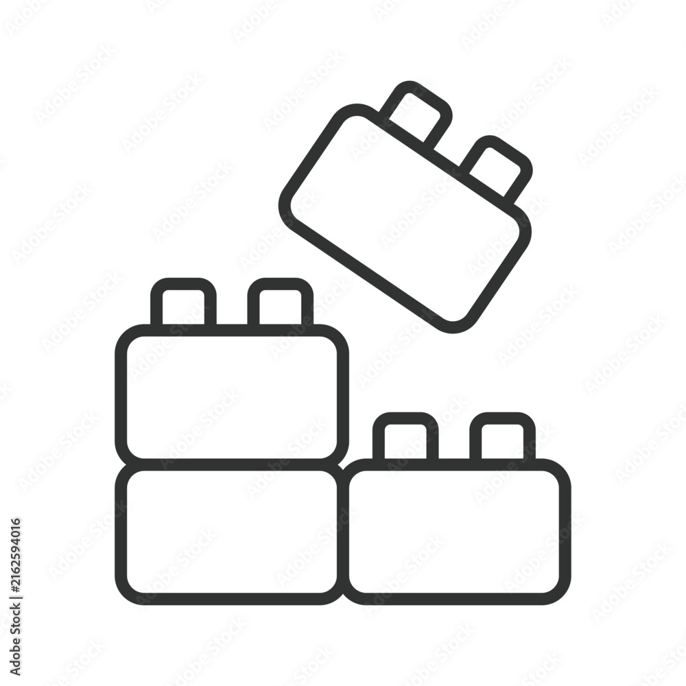 Fototapeta premium Building blocks toy icon in line design. Lego, construction, kid, play, game, childhood, creative on white background vector. Building blocks editable stroke icon