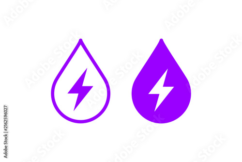 Lightning bolt inside droplet icons purple shades on black background