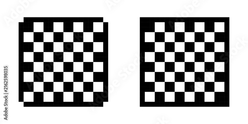 Pixel Art Checkerboard Icons Set, Retro 8-Bit Checkered Grid Symbols