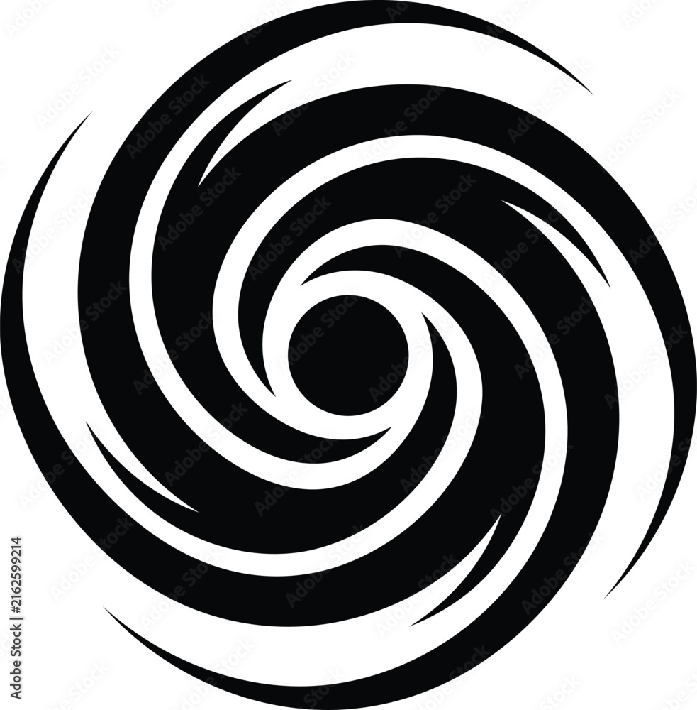 Naklejka premium Black swirling vortex symbol representing a hurricane or storm system during a dramatic natural event