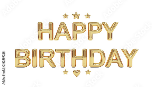 Shiny Gold Happy Birthday Greeting Lettering With Stars and Decorative Elements Isolated on Transparent Background