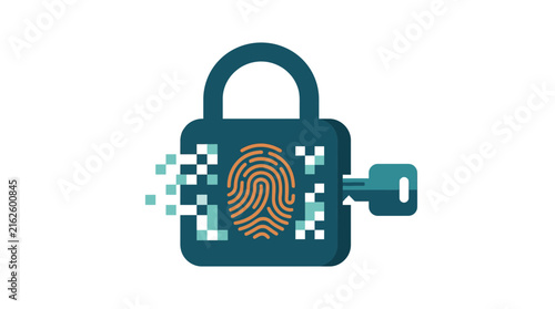 Digital Security Concept with Fingerprint Lock and Key Icon