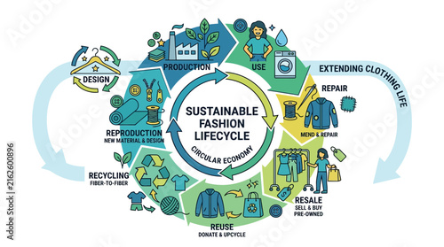 Sustainable Fashion Lifecycle Circular Economy Infographic Diagram