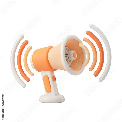 3d orange megaphone icon with sound waves isolated on transparent background