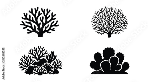 Foto Coral silhouettes on a white background marine invertebrate shapes