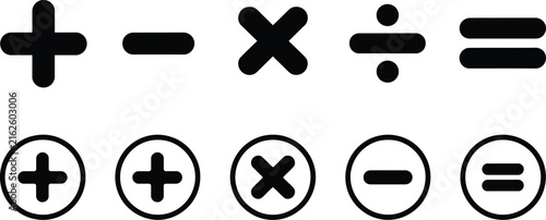 Canvastavla Arithmetic symbol icons, plus minus multiply divide and equal signs for mathematics education, calculators, worksheets, digital interfaces, and classroom learning