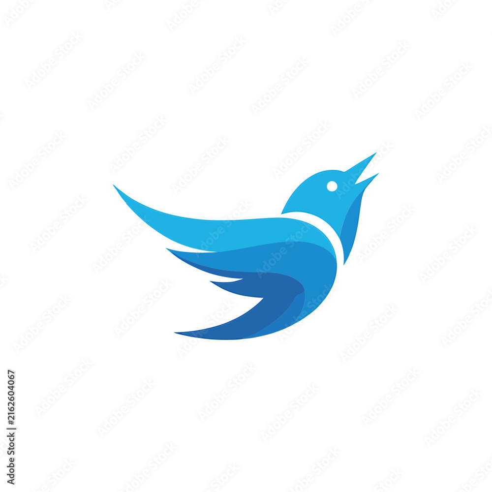 Naklejka premium Blue bird silhouette with curved wings against a black background
