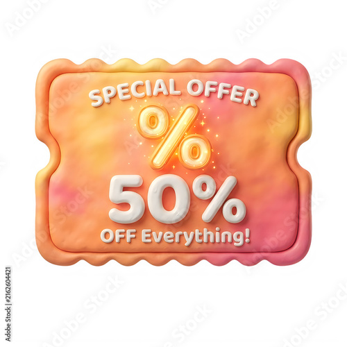 Special offer fifty percent off discount ticket tag icon isolated on transparent background