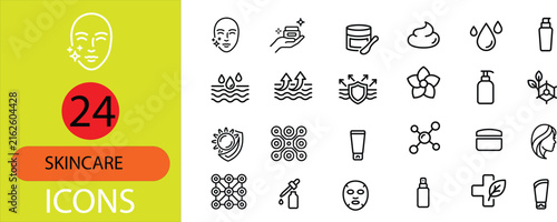 Quadro su tela Skincare Line Icon Set: Solid, Outline and Modern Flat Color
